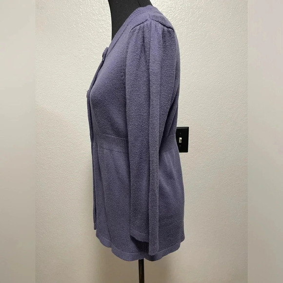 VINTAGE Ann Taylor Purple Knit Crewneck Cardigan Large - Picture 5 of 6